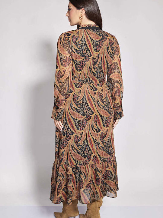 Rochie Midi cu Volane Neagră