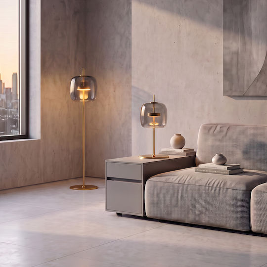 Aca LED Floor Lamp H128xL26cm with Warm White Light Gold Smoked Glass Aca LED Floor Lamp H128xL26cm with Warm White Light Gold Smoked Glass