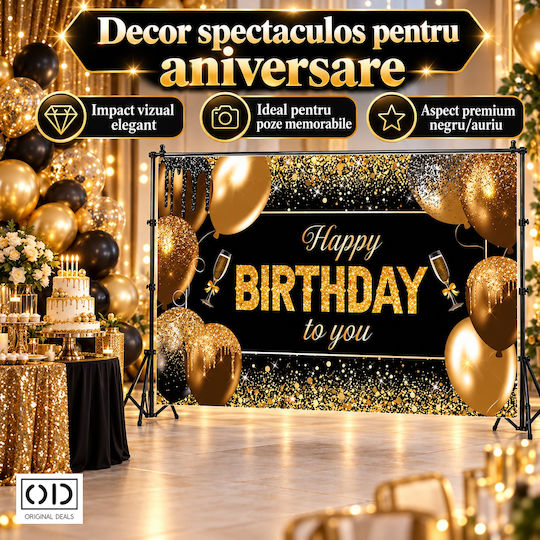 Happy Birthday To You Photo Backdrop Banner 185 X 110 Cm Polyester Canvas Black Gold Original Deals