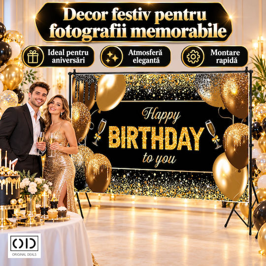Happy Birthday To You Photo Backdrop Banner 185 X 110 Cm Polyester Canvas Black Gold Original Deals