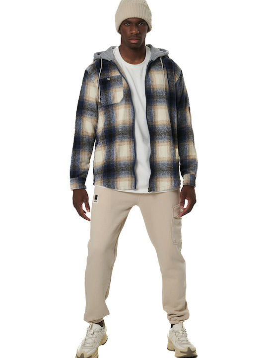 Herren-Fleecejacke mit Kapuze Ecru Navy