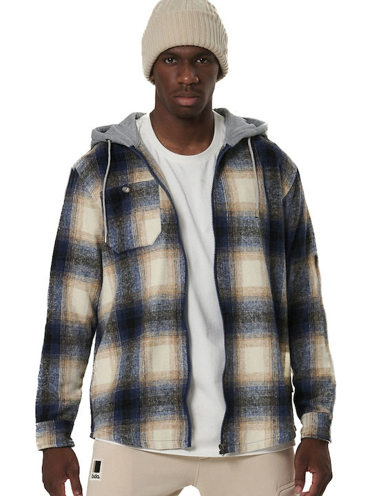 Herren-Fleecejacke mit Kapuze Ecru Navy