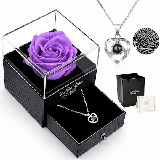 Eternal Rose Necklace Box “I Love You” in 100 Languages Pink