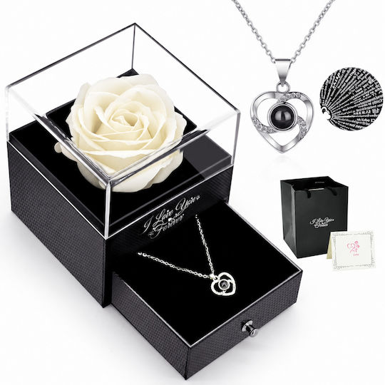 Eternal Rose Necklace Box “I Love You” 100 Languages Blue