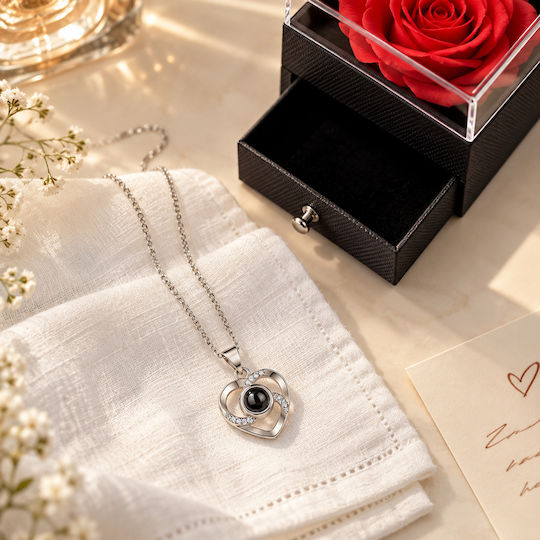 Eternal Rose Box Necklace “I Love You” 100 Languages White