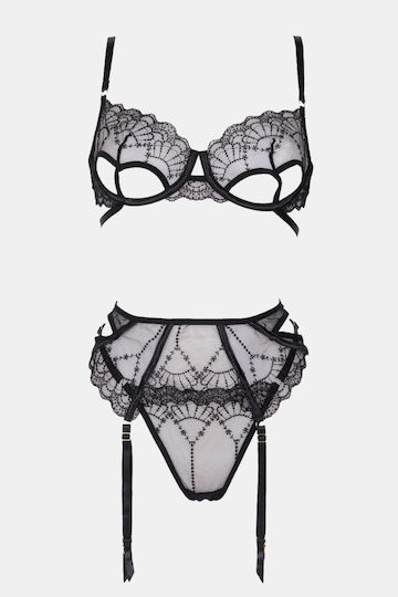 Set Εσώρουχα See Through Ζαρτιέρες & Κάλτσες Μαυρο