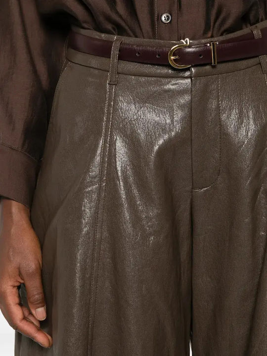 Damenhose aus Leder mit Hohem Bund Brown