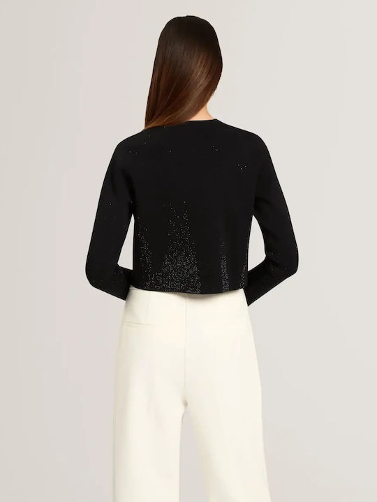 Gestrickte Damen-Strickjacke mit Knöpfen Schwarz