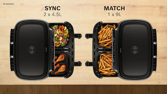 Air Fryer Series 4 cu Două Coșuri Detașabile de 9 l, Negru