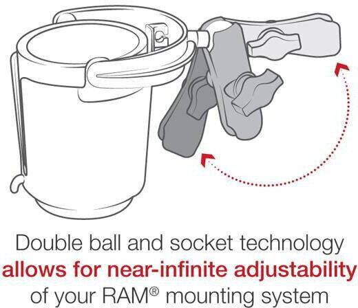 Suport de Pahar Ram Mounts Ram Level de 16 oz cu Braț cu Dublă Articulație