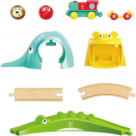 Hape Комплект с влакче от дърво с животни от джунглата за деца над 3 години