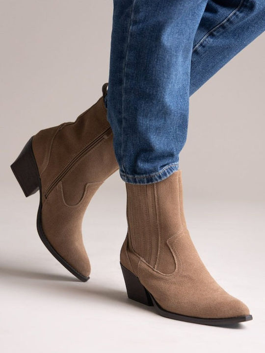Leather Women's Cowboy Ankle Boots with High Heel Puro
