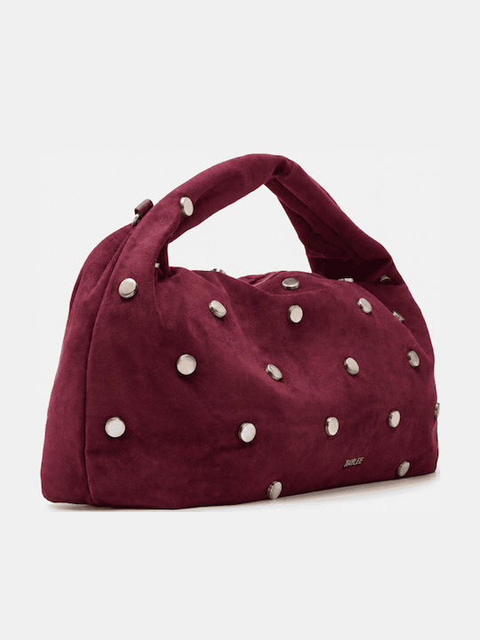 Burgunderfarbene Damen-Schultertasche aus Stoff und Wildleder
