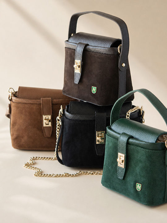 Dunkelbraune Damen-Flap-Tasche aus Leder und Wildleder