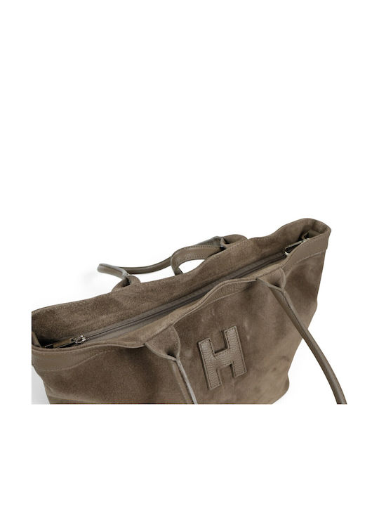 Leather Women's Shopper Bag Suede Taupe Scuro