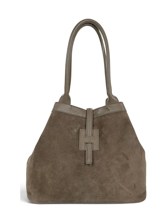 Leather Women's Shopper Bag Suede Taupe Scuro