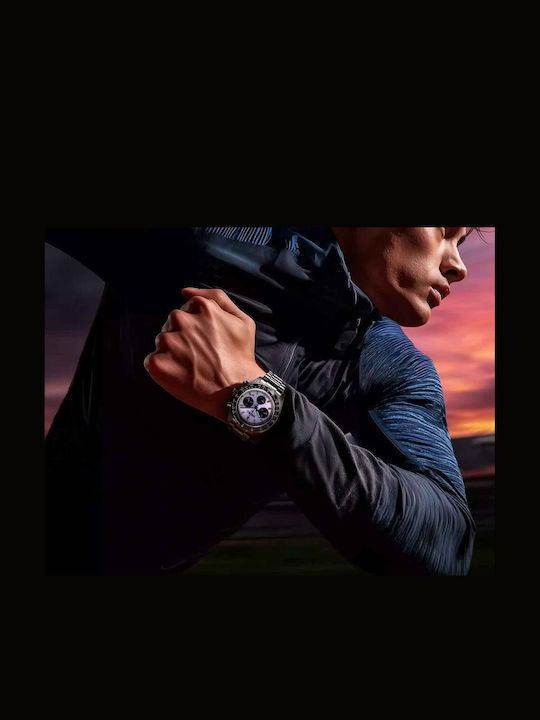 Speedtimer Мъжки часовник 39 mm Хронограф със соларен механизъм и сребриста стоманена гривна