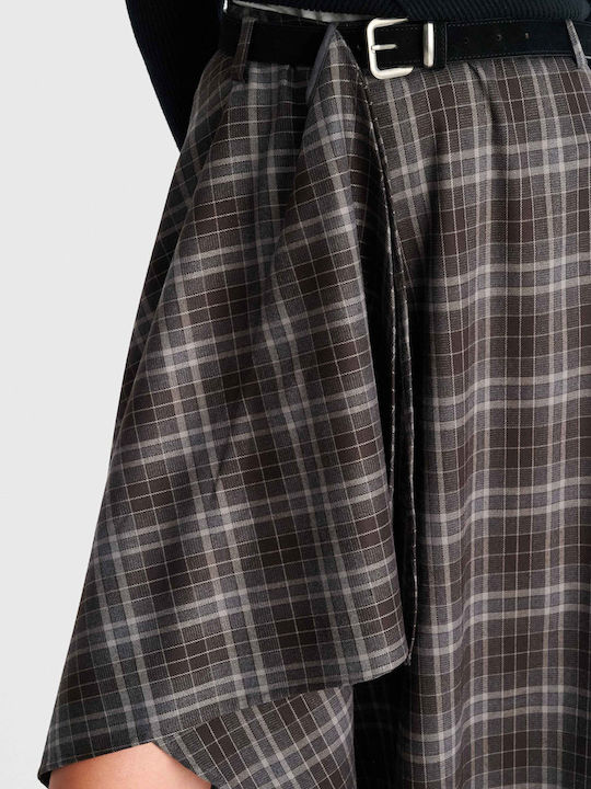 Midi Checked Brown Skirt