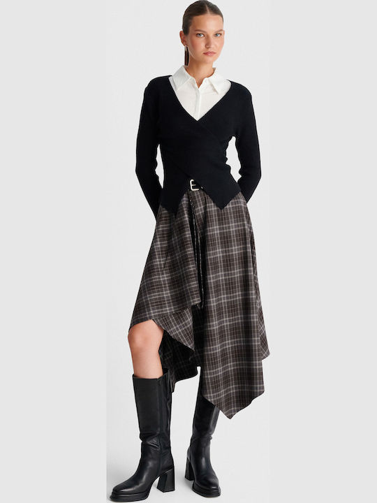 Midi Checked Brown Skirt