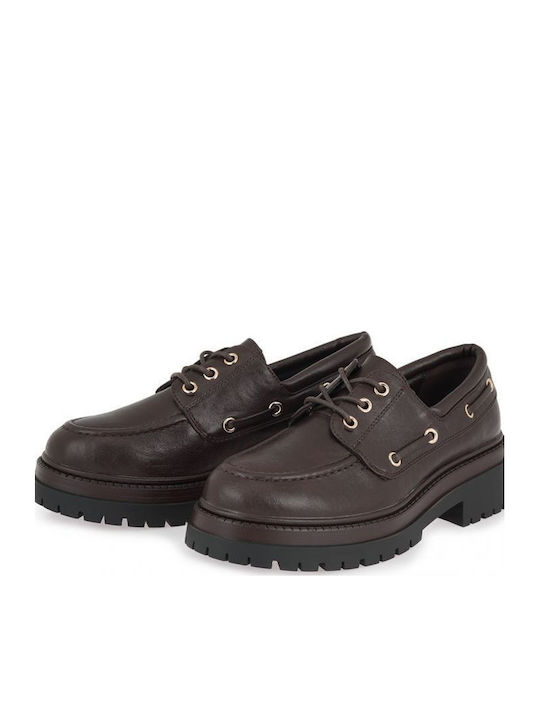 Leather Women's Boat Shoes in Brown Colour