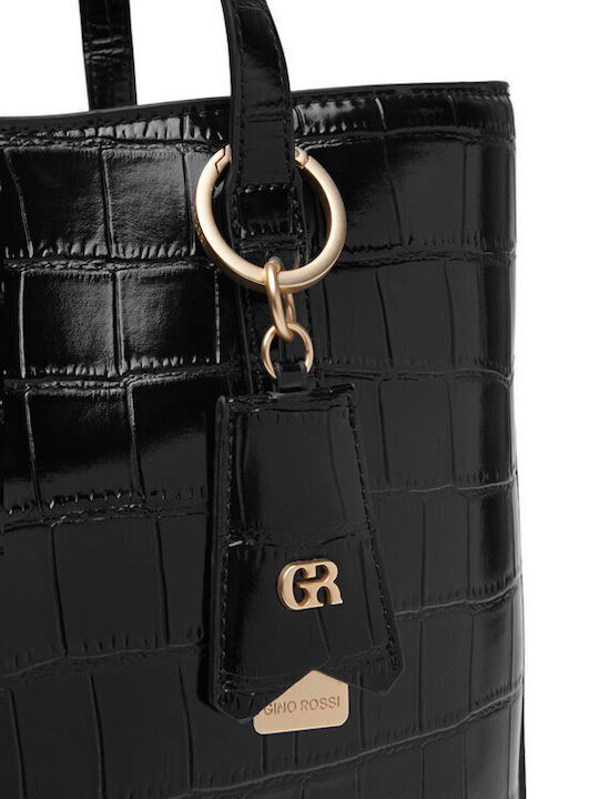 Γυναικεία Tote Τσάντα Croco Μαύρη