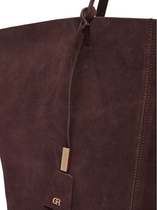 Damen-Shopper aus Wildleder in Chocolate Brown