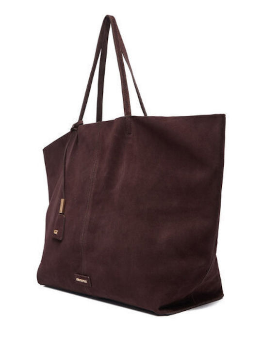 Damen-Shopper aus Wildleder in Chocolate Brown
