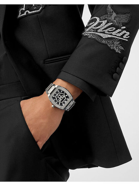 The Hexagon Phantom Ceas Bărbătesc 44 mm cu Mecanism cu Baterie și Brățară din Oțel Argintiu