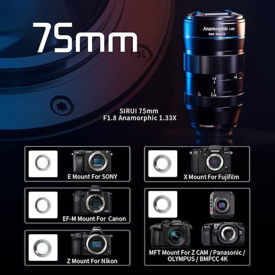 Φωτογραφικός Φακός F1.8 Anamorphic APS -C Lens 1,33x Σταθερός για Canon RF Mount Μαύρος