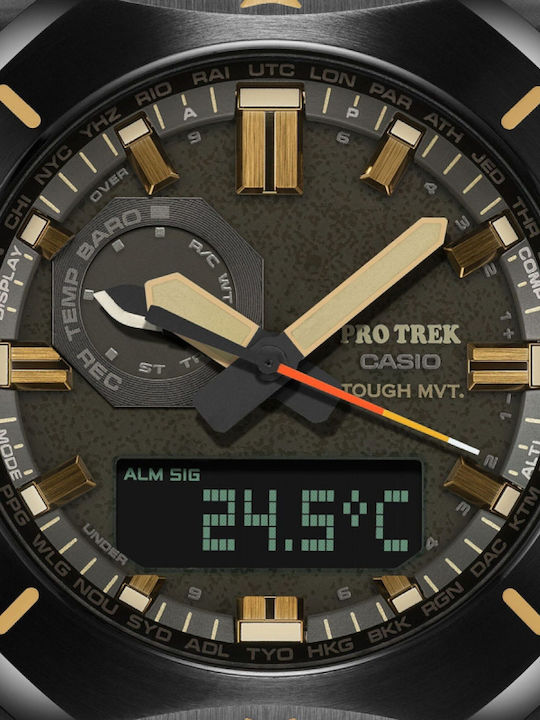 Pro Trek Мъжки аналогов/дигитален часовник 44,8 mm със соларно захранване и черна каучукова каишка