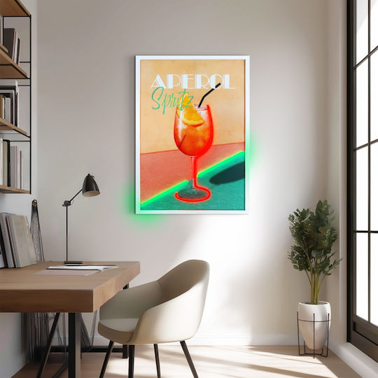 "Aperol Green Orange" Painting with Neon LED Lighting 50x70 cm
