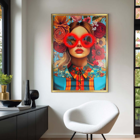 "Lady Vintage" Painting Neon LED Lighting 70x100 cm