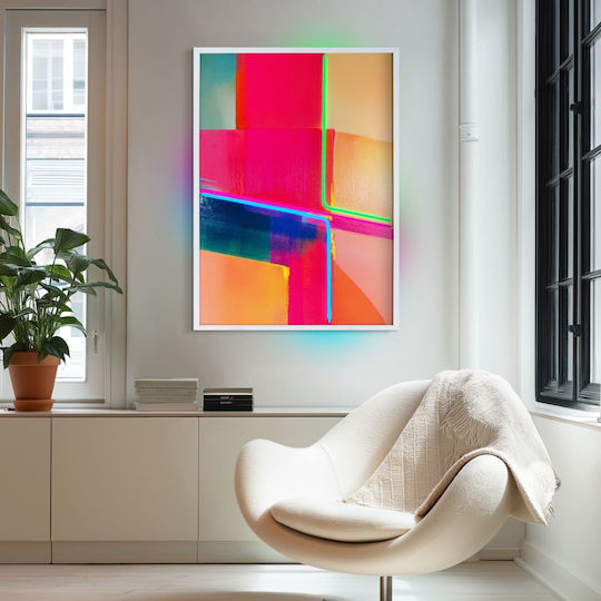 "Abstract Colourful" Painting with Neon LED Lighting 70x100 cm