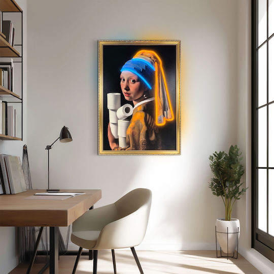 "pearl Toilet Girl" Painting with Neon LED Lighting 50x70 cm