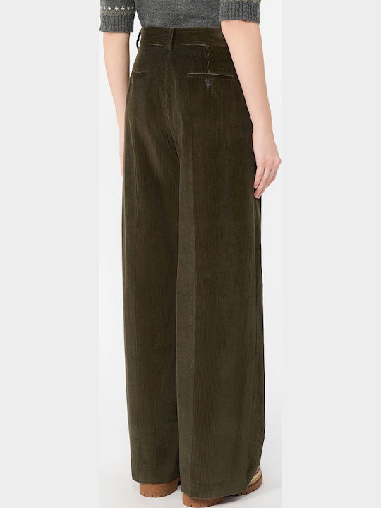 Damenhose aus Samt in Khaki