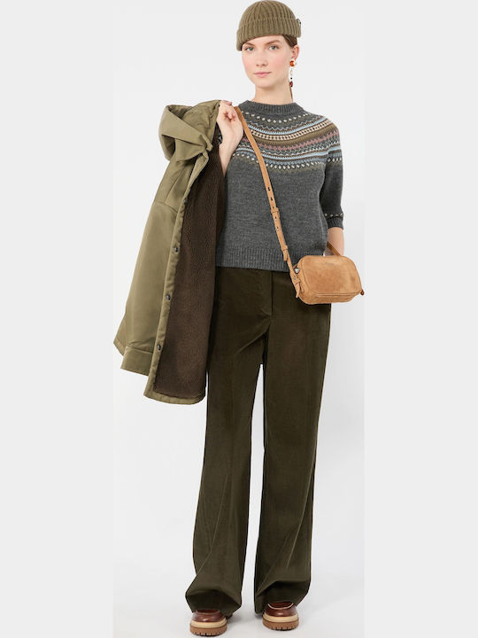 Damenhose aus Samt in Khaki
