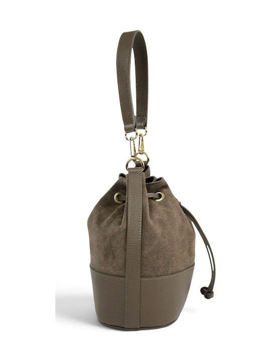 Leather Women's Suede Drawstring Bag Dark Taupe