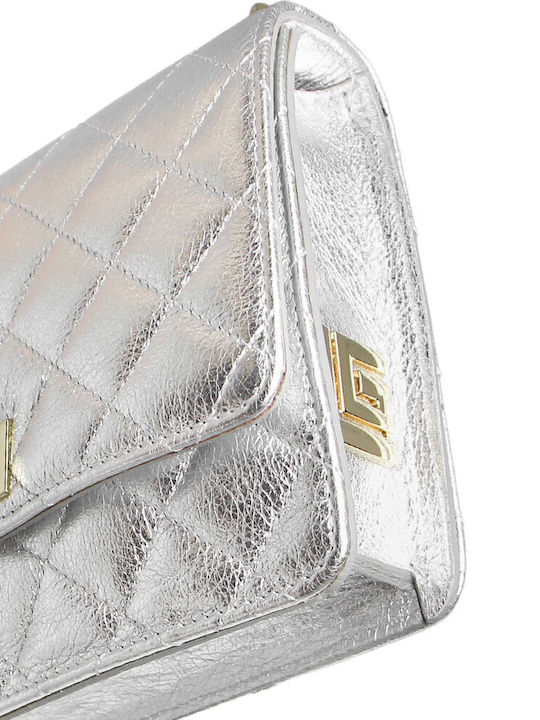 Leather Women's Flap Bag Silver