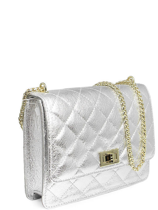 Leather Women's Flap Bag Silver