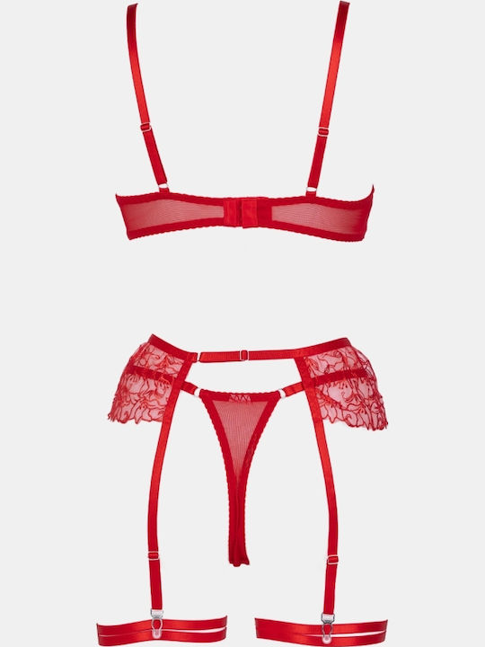 Decoro Δαντελένιο Σετ Εσωρούχων με String Κοκκινο