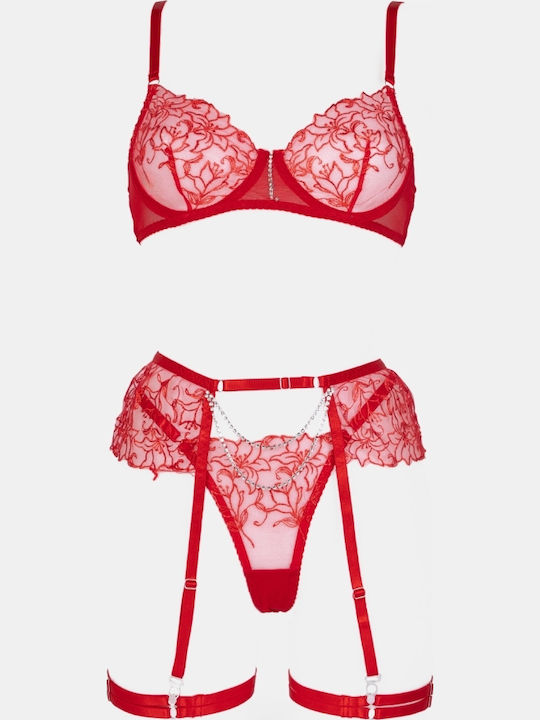 Decoro Δαντελένιο Σετ Εσωρούχων με String Κοκκινο