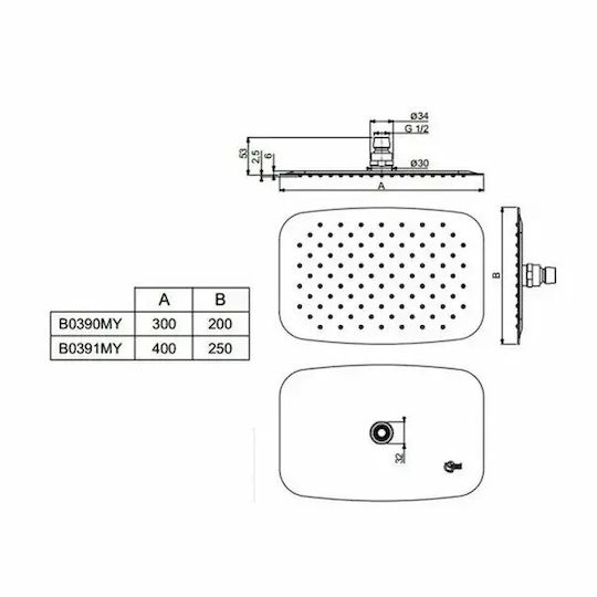 Ideal Standard Idealrain Ορθογώνια Κεφαλή Ντουζ
