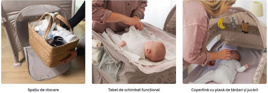 Kidnort Pătuț Pliabil Tip Țarc cu Masă de Înfășat și Saltea Bej 128x68 cm