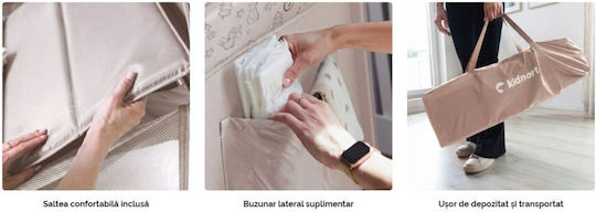 Kidnort Pătuț Pliabil Tip Țarc cu Saltea Bej 128x68cm