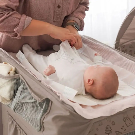 Kidnort Pătuț Pliabil Tip Țarc cu Masă de Înfășat și Saltea Bej 128x68 cm