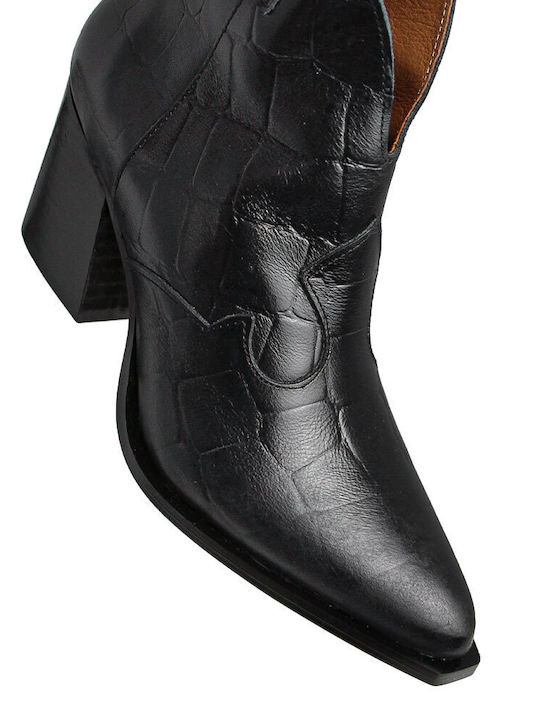 Leather Women's Cowboy Ankle Boots with Medium Heel Black