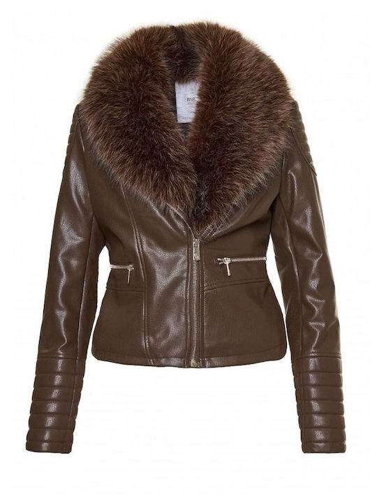 Brown Leather Women's Winter Jacket