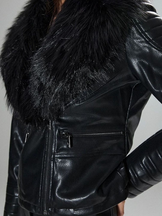 Black Leather Women's Winter Jacket