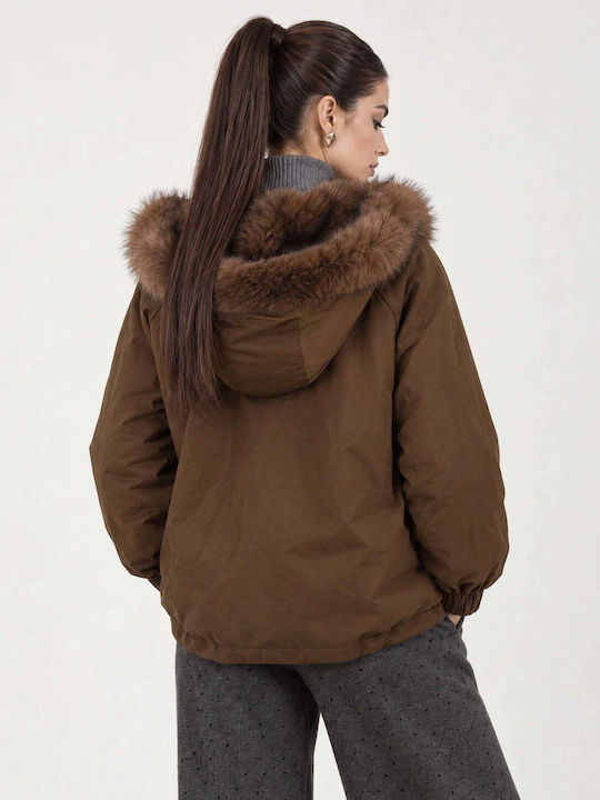 Long Women's Winter Jacket Brown