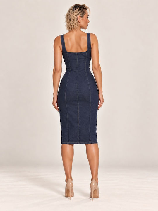 Woman's Fashion Rochie de Vară Midi din Denim Albastru Blue